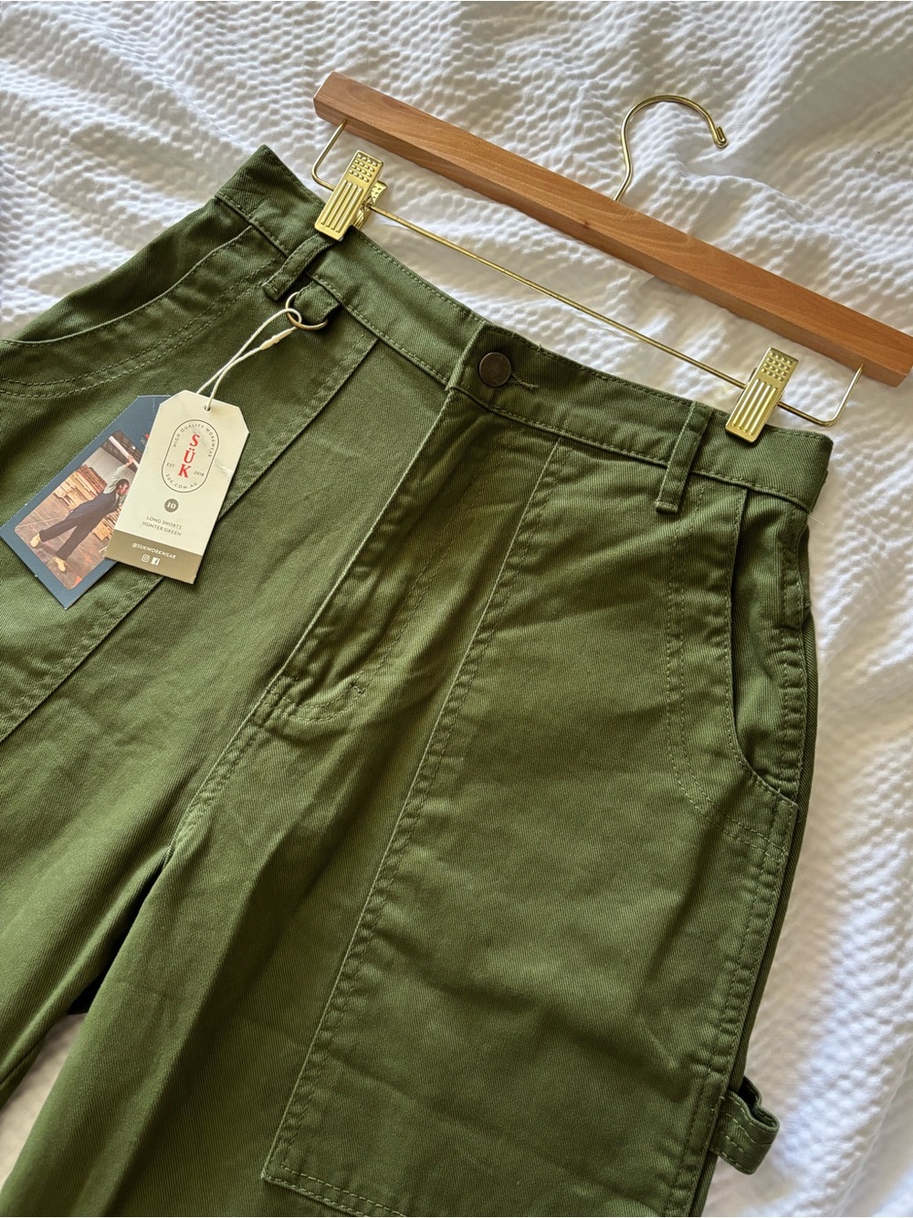 SUK long Cotton Utility Shorts in Hunter Green